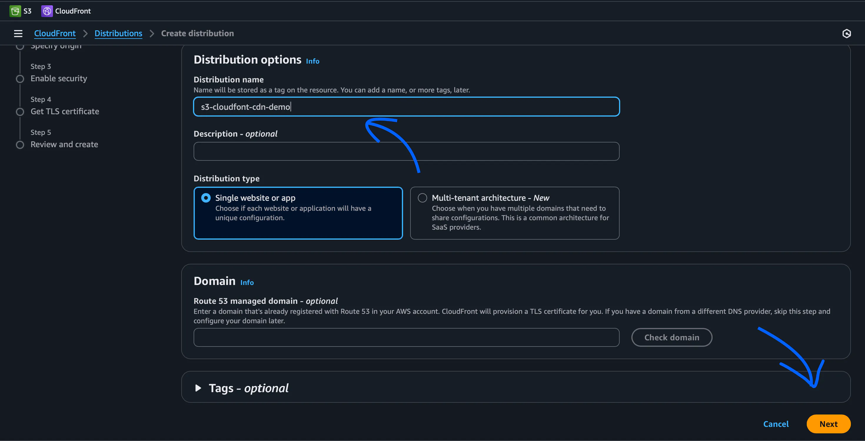 S3 Distribution name