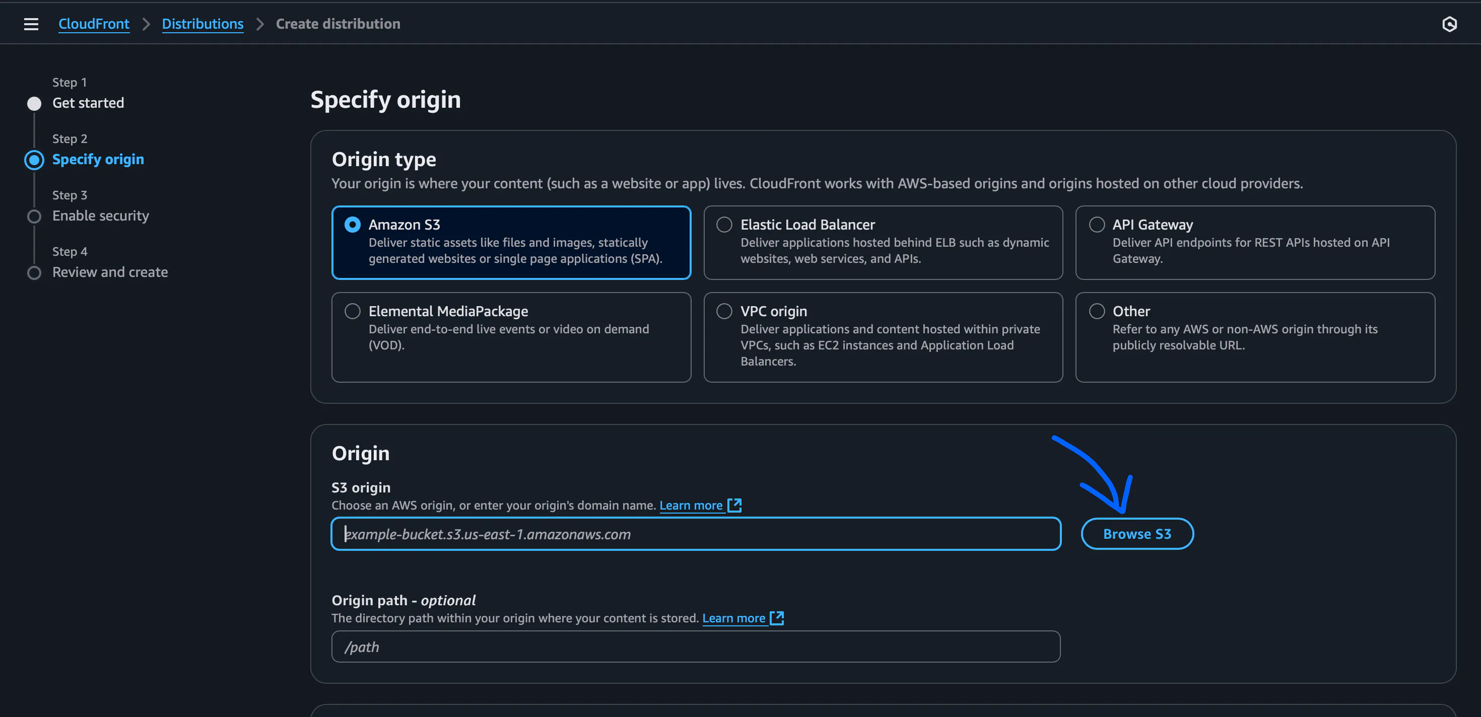 Browse and select S3.