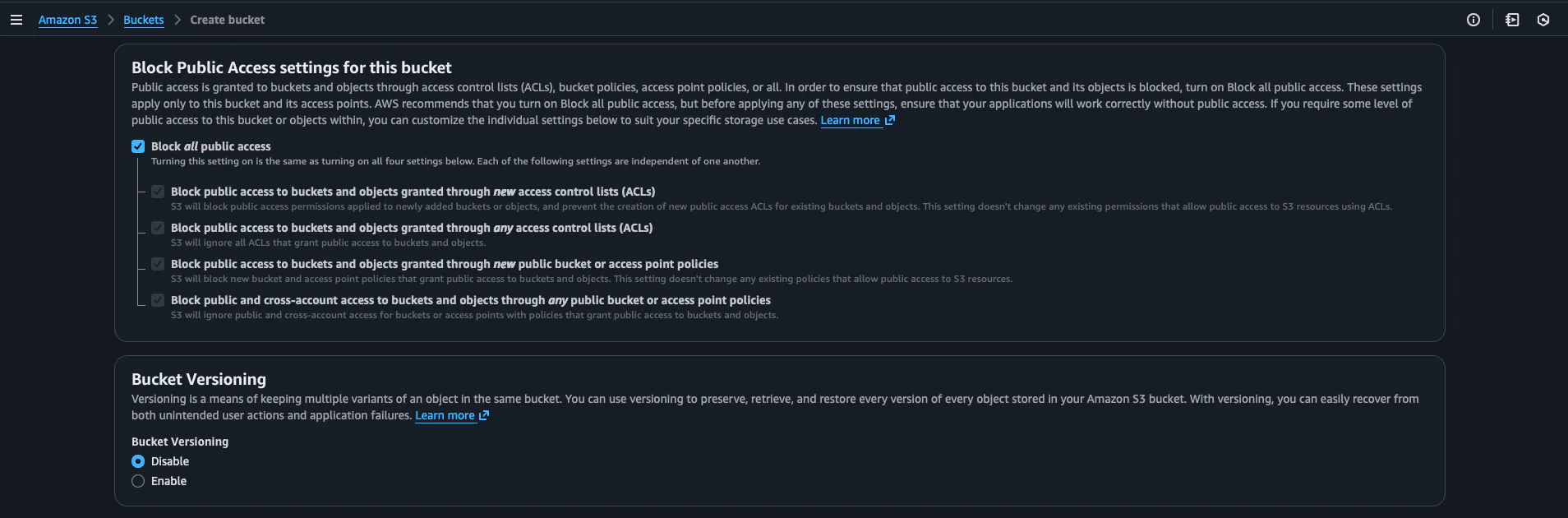 S3 blocks all public access.